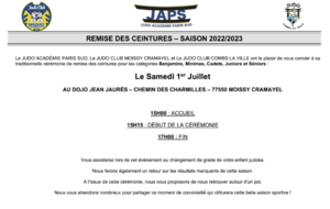 Cérémonie Remise des Ceintures - Judo Académie Paris Sud