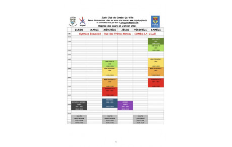 PLANNING REPRISE DES COURS JANVIER